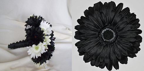 black silk wedding flowers bouquet with daisies